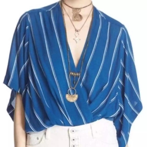 Free People Sleepy Time Indigo Stripe Kimono Top   Size small - Picture 2 of 8